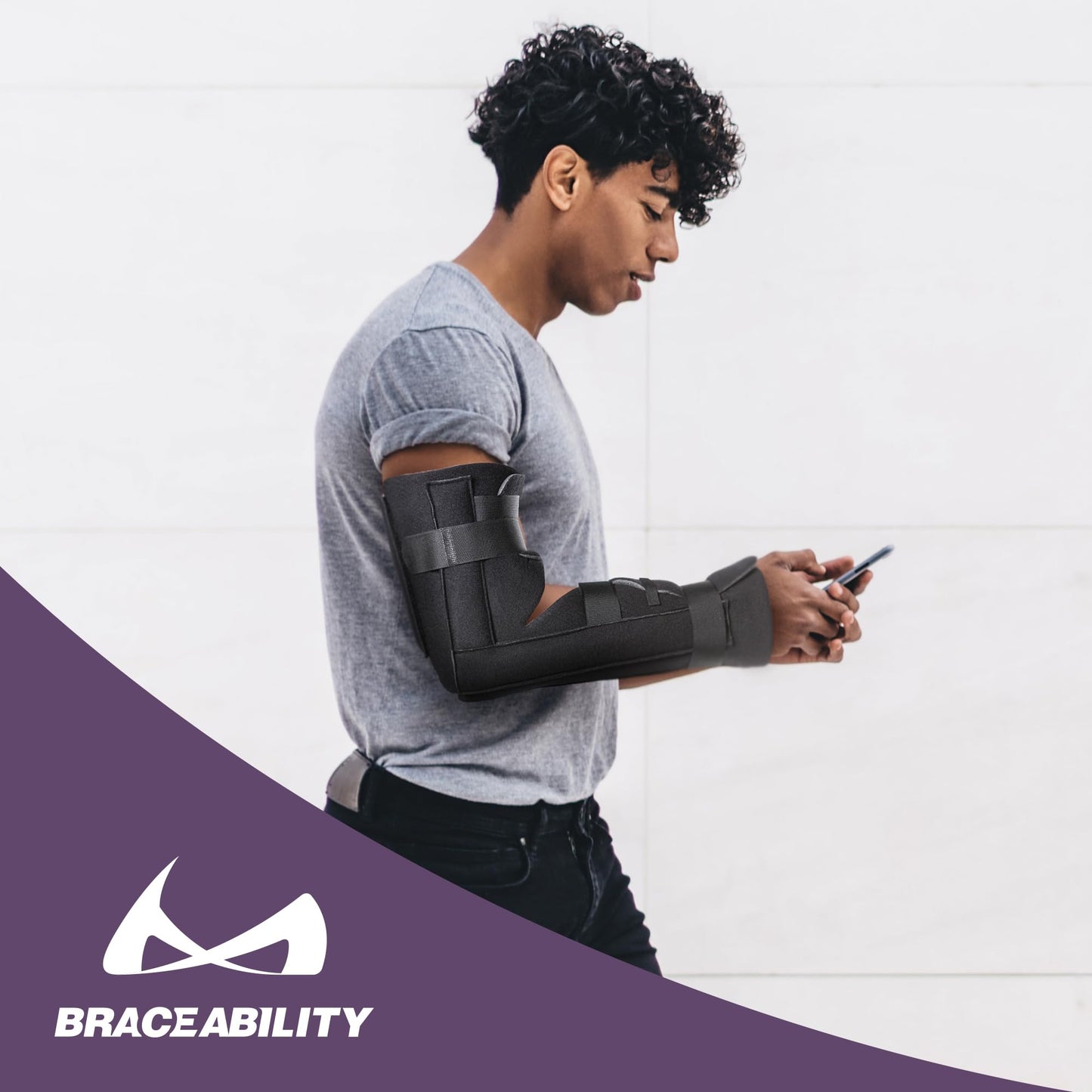 BraceAbility Elbow Immobilizer Brace | Removable Long Arm Cast and Soft Forearm Orthosis Splint for Broken Supracondylar, Distal Humerus, Proximal Ulna Fracture or Olecranon Bursitis (S/M)