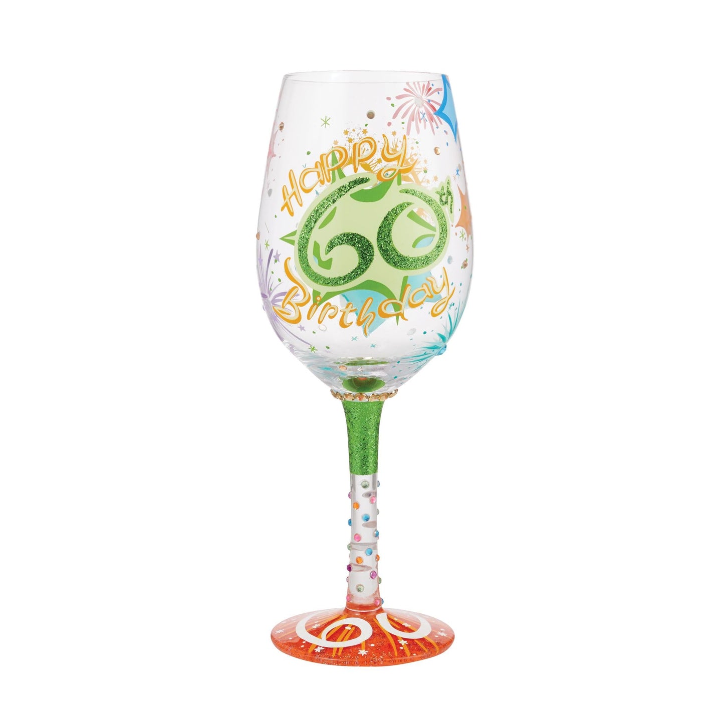Enesco Designs by Lolita Happy 60th Birthday Hand-Painted Artisan Wine Glass, 15 Ounce, Multicolor