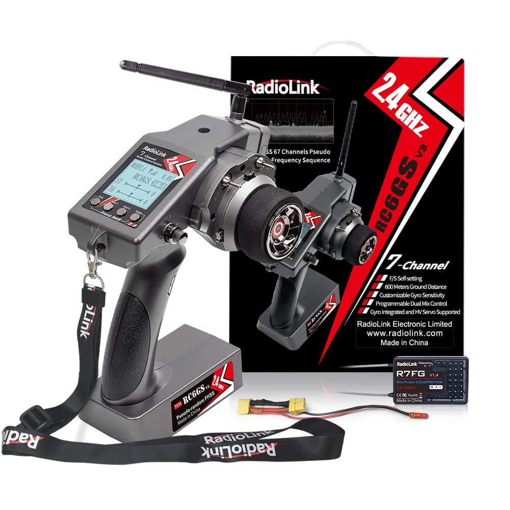 Radiolink RC6GS V3 New 7 Channels RC Transmitter and Gyro Receiver R7FG, Voltage Telemetry, 2.4Ghz Surface Radio Controller for RC Crawler, Drifting, Bash, Buggy Cars, and Boats