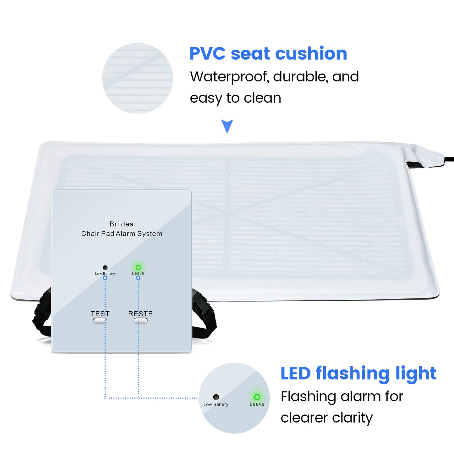 Chair Alarm for Elderly Dementia Patients, Briidea Chair Alarms and Fall Prevention for Elderly, Dual Protection of Lighting and Sound, Easy to Clean, Protecting The Safety of Wheelchair Users