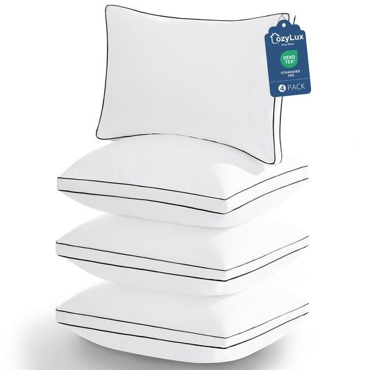 CozyLux Pillows Queen Size Set of 4, Soft and Supportive 3D Down Alternative Bed Pillow for Sleeping 4 Pack White, Luxury Hotel Quality Gusseted Bedding Pillow for Back, Stomach or Side Sleepers 18x28