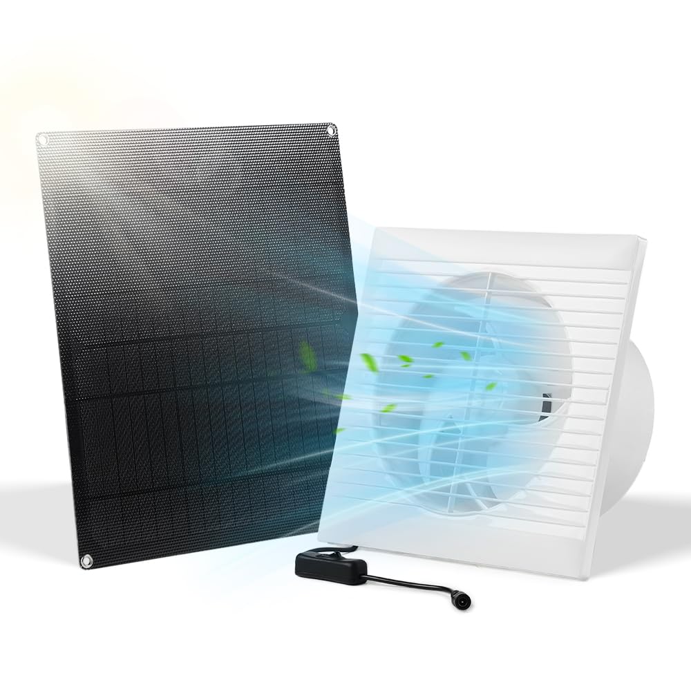 SUNYIMA Solar Powered Exhaust Fan, 15W Weatherproof Solar Panel with 8 Inch Solar Exhaust Fan for Shed Ventilation, Small Chicken Coops, Greenhouses, Pet Houses, Window Exhaust, Garage