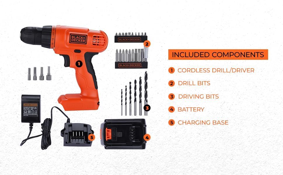 BLACK+DECKER 20V MAX POWERCONNECT Power Drill Cordless Drill Driver Electric Screwdriver with 30 Piece Bit Set and Drivers Kit, Battery and Charger Included (LD120VA)