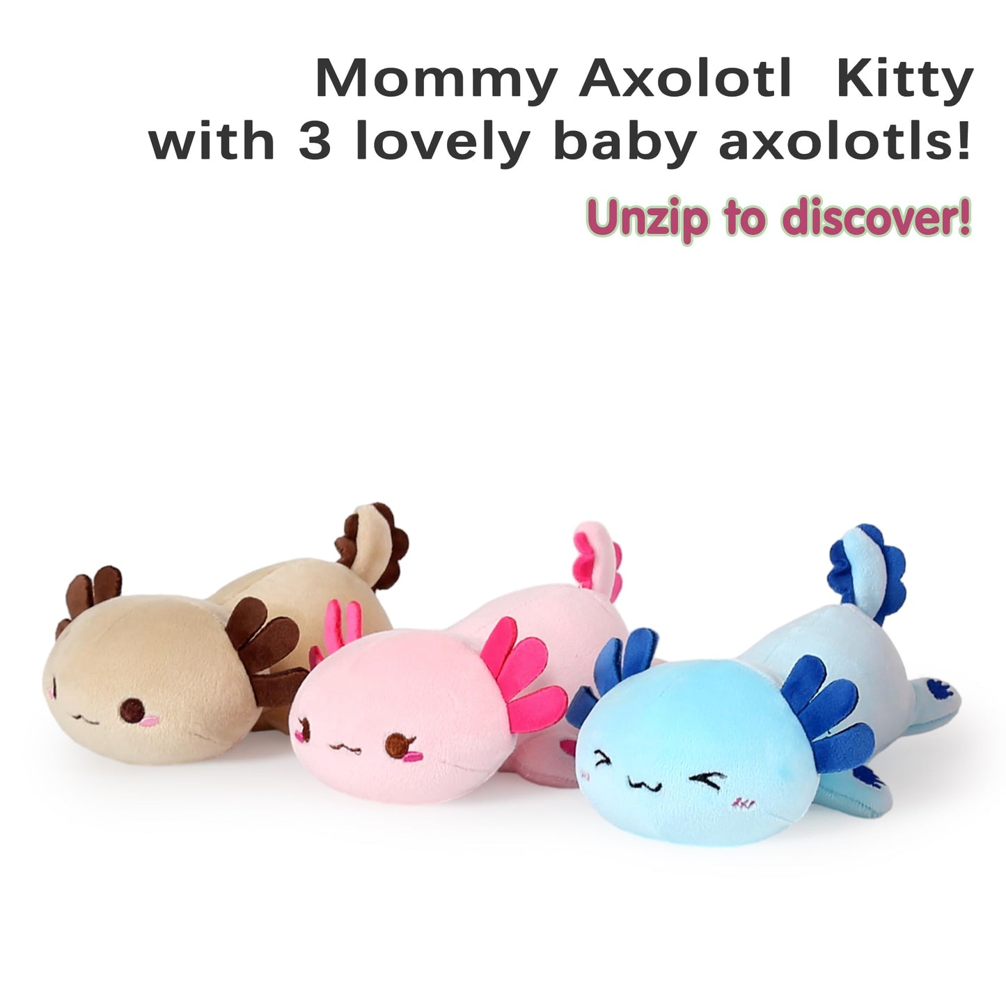 Onsoyours Axolotl Stuffed Animal Mommy 19.7" With 3 Baby Axolotl Plushies In Tummy, 4-Piece Cute Axolotl Family Plush Pillow Toys For Kids, Girls, Boys (Pink)