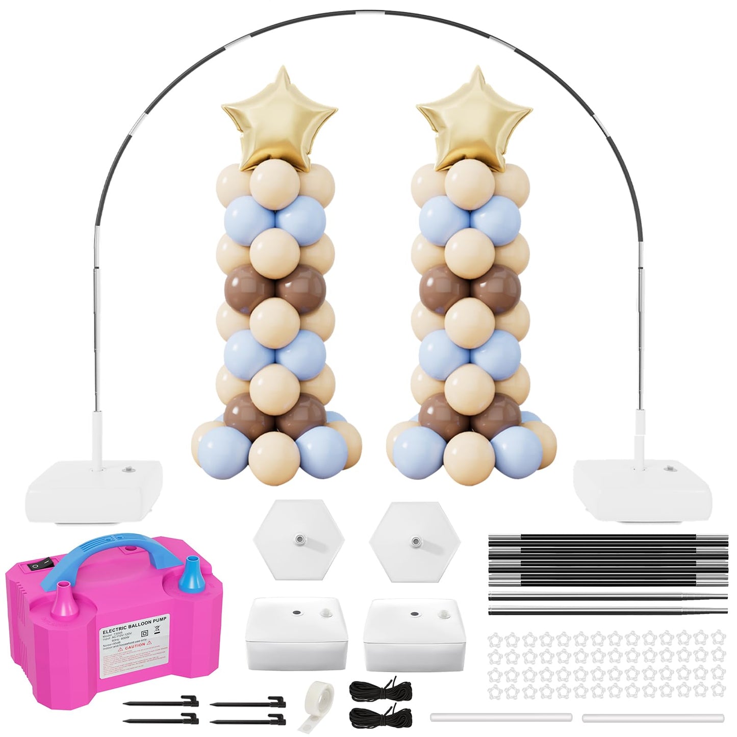 rubfac 2-in-1 Balloon Arch Kit, 7.2ft Balloon Arch Stand with Electric Pump Adjustable Balloon Arch Frame with Water Fillable Base for Wedding Birthday Baby Shower Party Decorations