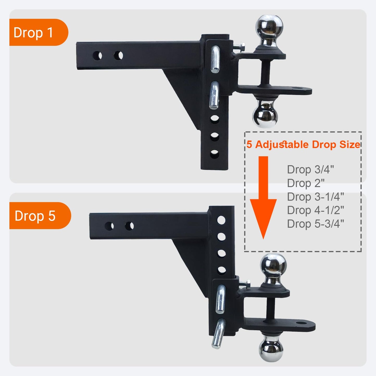 REDTEE Multi-Purpose Adjustable ATV/UTV Trailer Hitch Ball Mount with 2-Inch Receiver, 1-7/8 & 2-Inch Dual Ball Tow Hitch, Includes Pin & Clip, Fits 5/8-Inch Clevis Pin, Matte Black