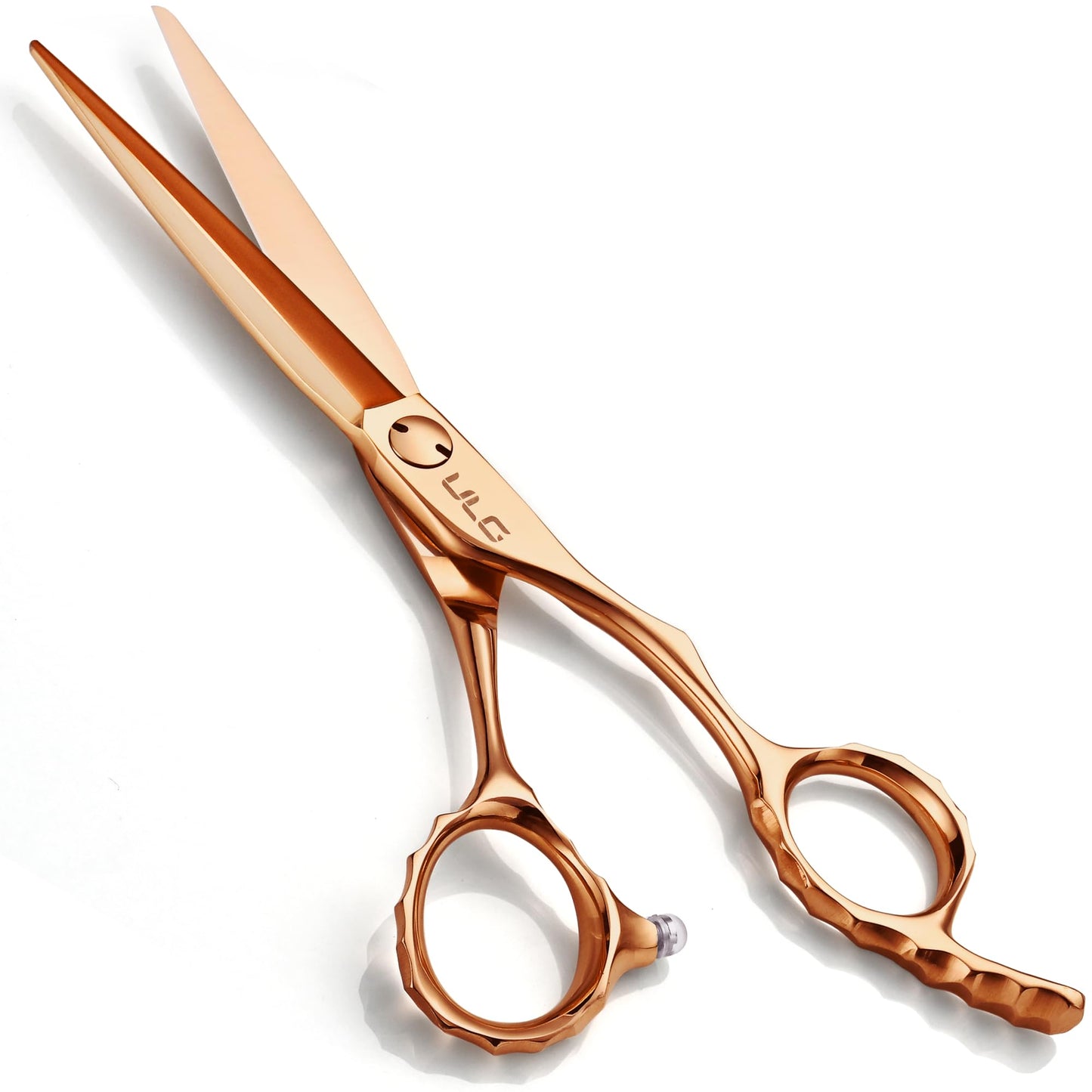 ULG Professional Hair Cutting Scissors with Luxury 18K Rose Gold Finish 6.5” Barber Scissors 440C Japanese Stainless Steel Hand-Honed Razor Sharp Blades Offset Handles Tension Adjustable, Right-Handed