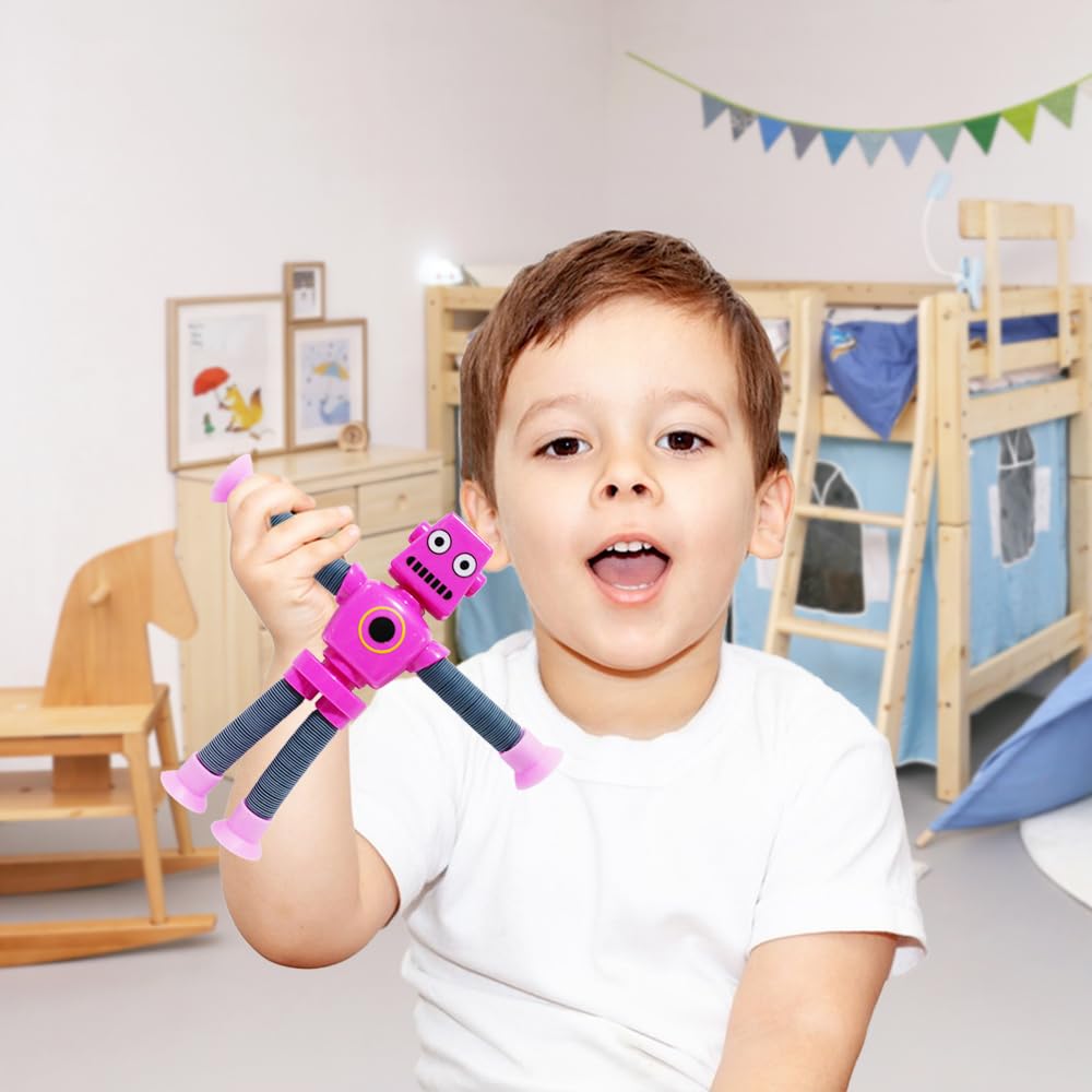 32 PCS Suction Cup Robot Toy,Shape Changing Telescopic Pop Tubes Autism Sensory Toy Kids Girls Boys Toddlers Adult,Funny Robot Action Figure Bendable Fidget Toy Gift Birthday Party Favors Christmas