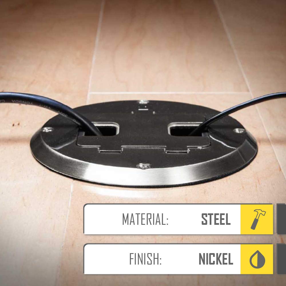 RACO 6239NI Floor Kit with Recessed Duplex 15A TR Device and Adjustable Steel Box, 1-Gang, Nickel