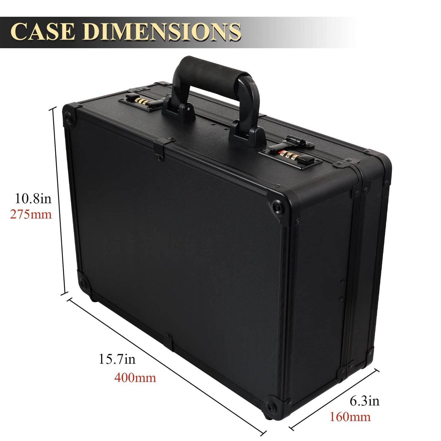 Kinglioncase Barber Case Clipper Bag Black, Hair Kit Tool Box Aluminum Organizer with Portable Handle and Secure Numlock for Scissors, Clippers, Barber Supplies 15.8" x 11" x 6.5"