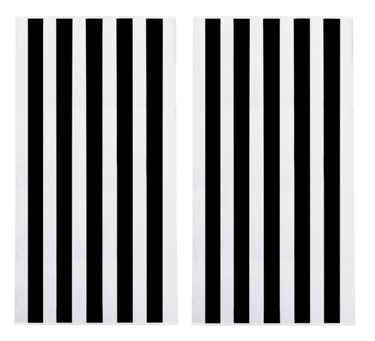 COTTON CRAFT Oversized XL Beach Towel - 2 Pack 39 x 68 inches Big & Huge Beach Blanket Towel - 100% Cotton Velour Thick Plush 450 GSM Super Soft Luxury - Pool Picnic Bath Towel - Cabana Stripe Black