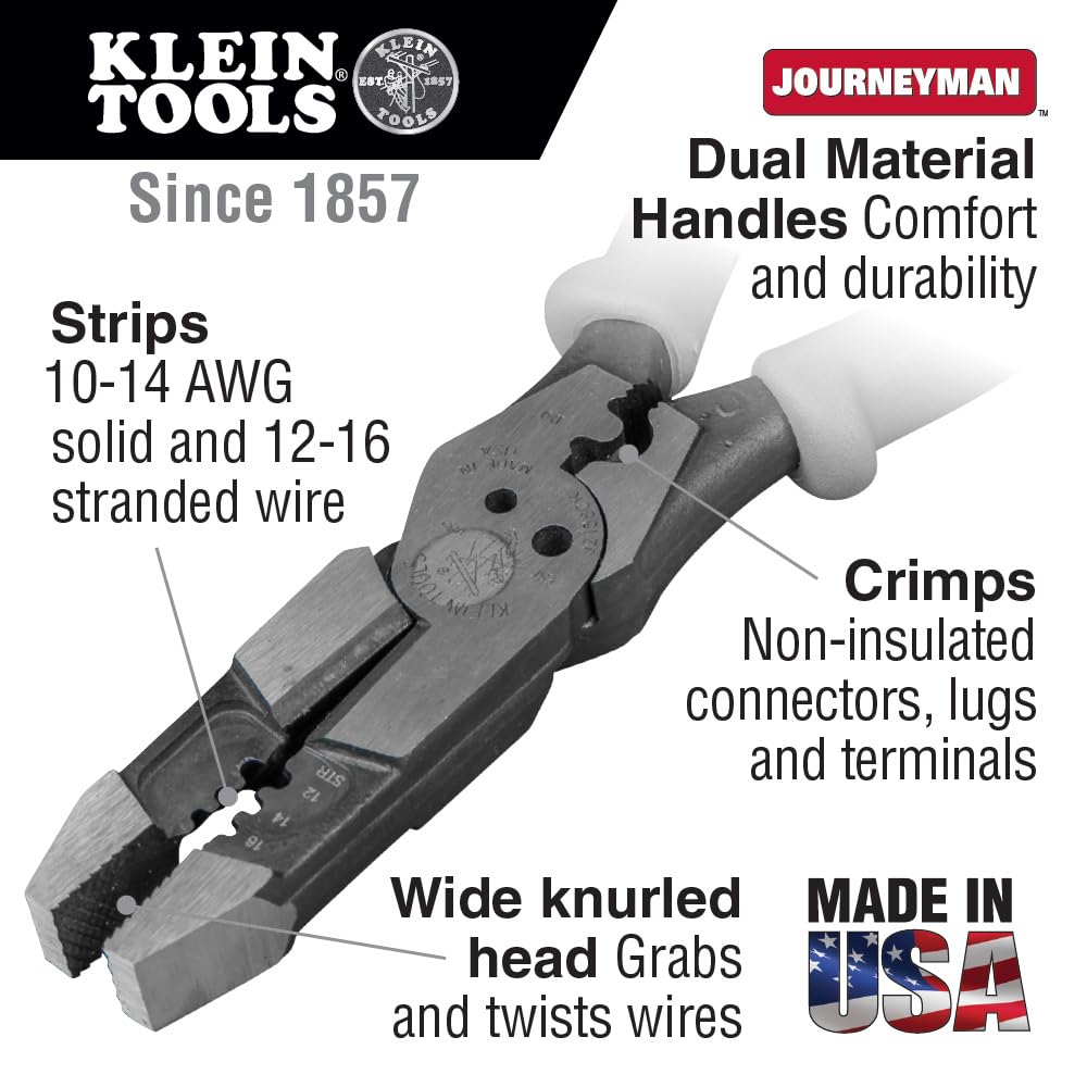 Klein Tools J215-8CR Multitool Pliers, Made in USA, Hybrid Multi Purpose Tool / Crimper, Wire Stripper, Bolt Shearing, Wire Grabbing, Twisting, Looping