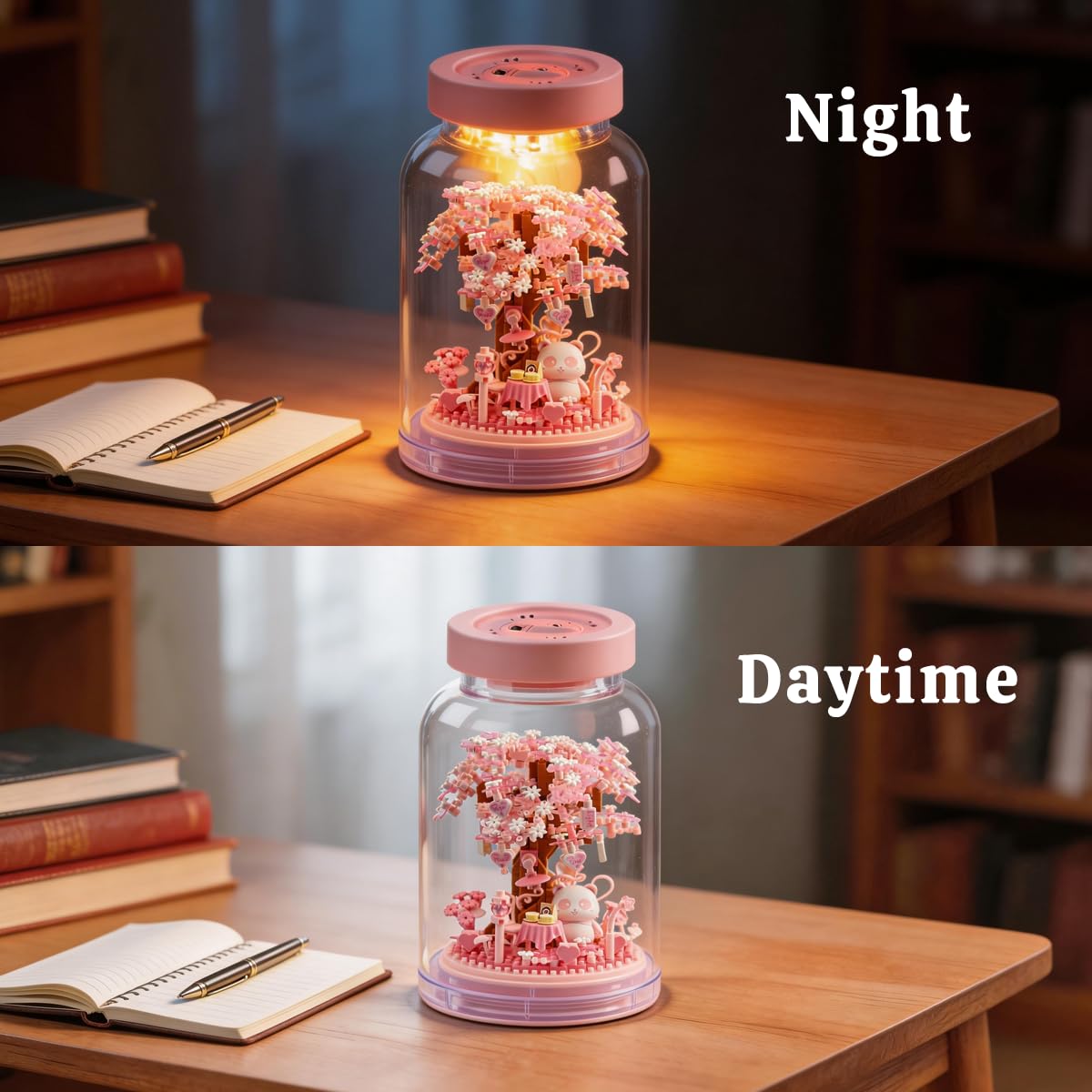 Insgen DIY Panda Cherry Blossom Tree Building Blocks Set, Micro Bricks Model Kit for Adults Teens, Home Office Shelf Decor, Detailed Simulation Miniature Craft (Panda Cherry Tree)