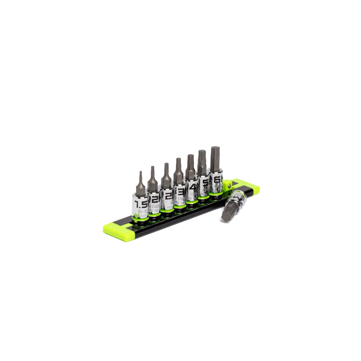 GRIPEDGE HEX Bit Socket Set | 8-PC - 1/4'' Drive Short Metric RPT Hex Driver Set | Sizes 1.5MM - 7MM | Made With S2 Steel | Includes Premium Aluminum Storage Rail |