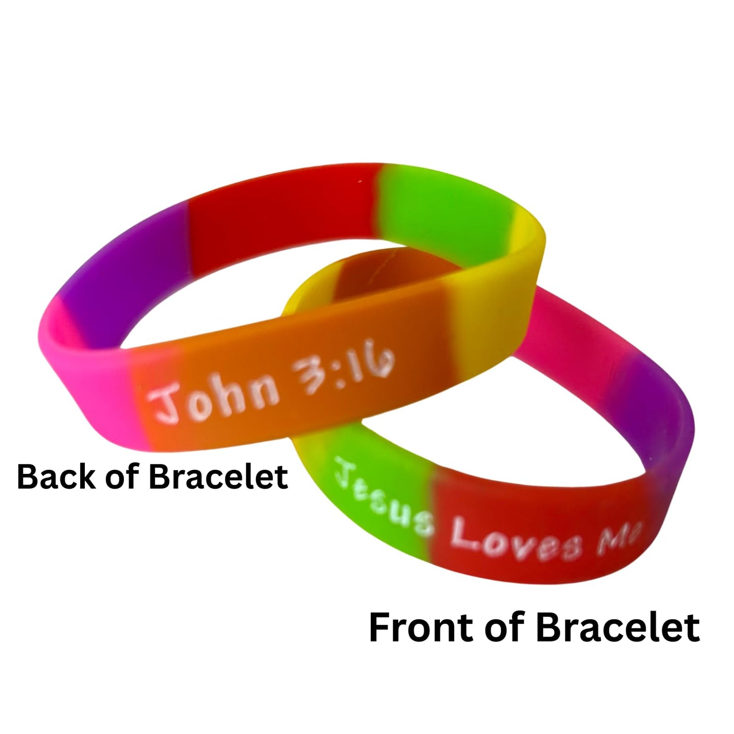 100 Bulk Count Jesus Loves Me John 3:16 Silicone Wristband Bracelets - Church Gifts - Missionary Christian - Religious Handouts