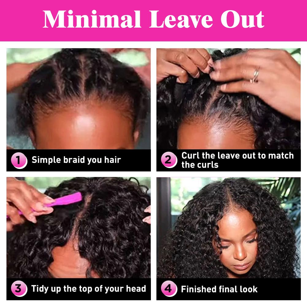 UNILO V Part Wig Human Hair No Leave Out Upgrade Curly V Part Wig Human Hair Wig for Women 150% Density V Part Wig No Glue No Sew Clip In Half Wig Natural Color 20 Inch