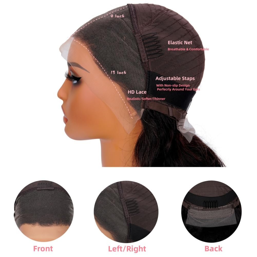 TONGMAY Bob Wig Human Hair 13x4 HD Lace Front Body Wave Bob Wigs Brazilian Virgin Human Hair Bob Wig for Women 180% Density Frontal Wig Human Hair Natural Black 16 Inch
