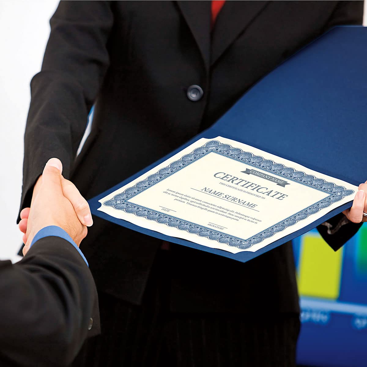 Classic Blue & Silver Certificate Folders - Pack of 25, Linen Cover 80 lb. Stock, Folded, Die-Cut Corners, for Office, Business Awards, Graduation, School Diploma Holder, 9-1/2 x 12 inches