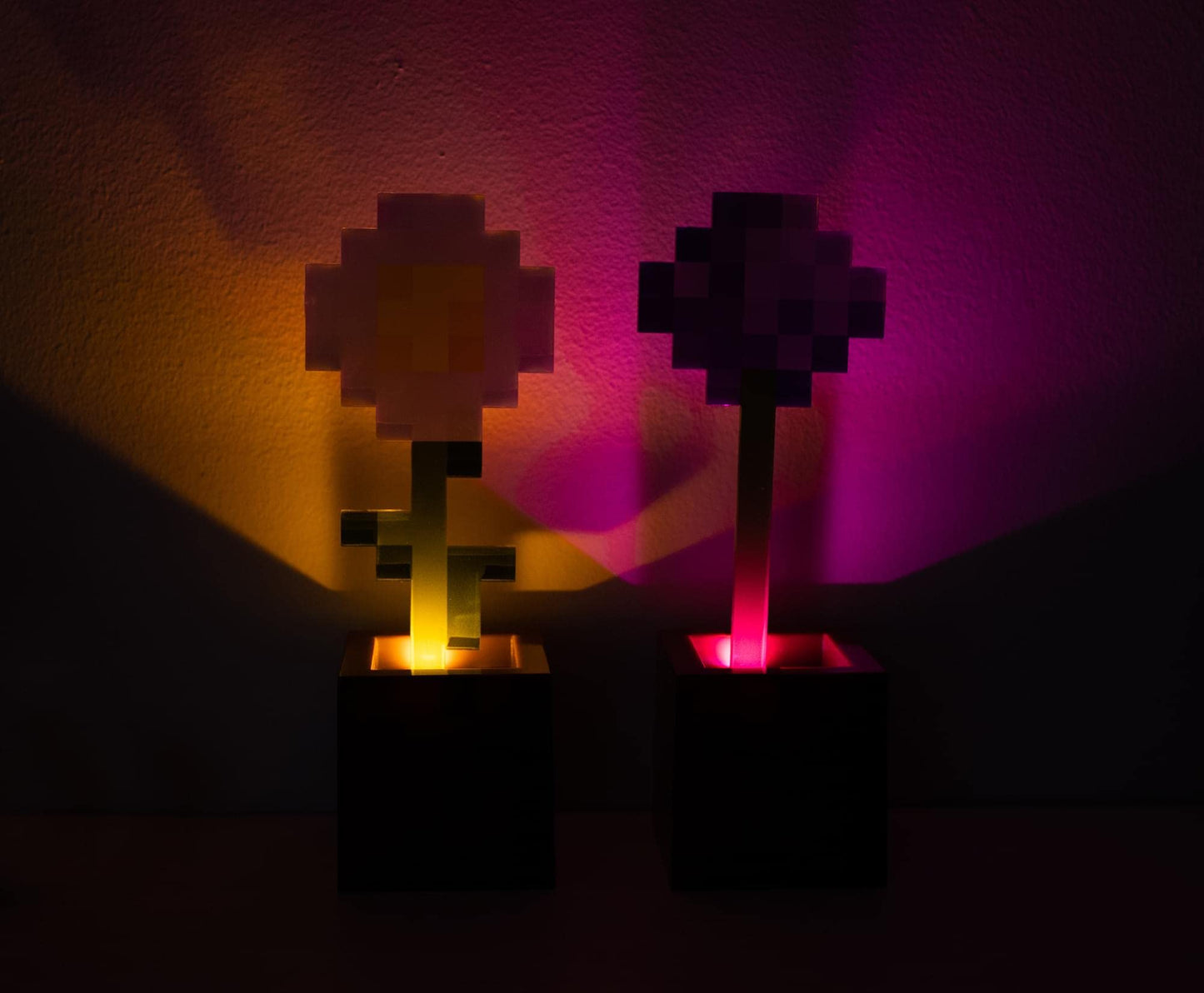 Minecraft Daisy and Allium Flower Pot Mood Lights, Set of 2 | Nightstand Table Lamp with LED Light for Bedroom, Desk, Living Room | Home Decor Room Essentials | Video Game Gifts and Collectibles