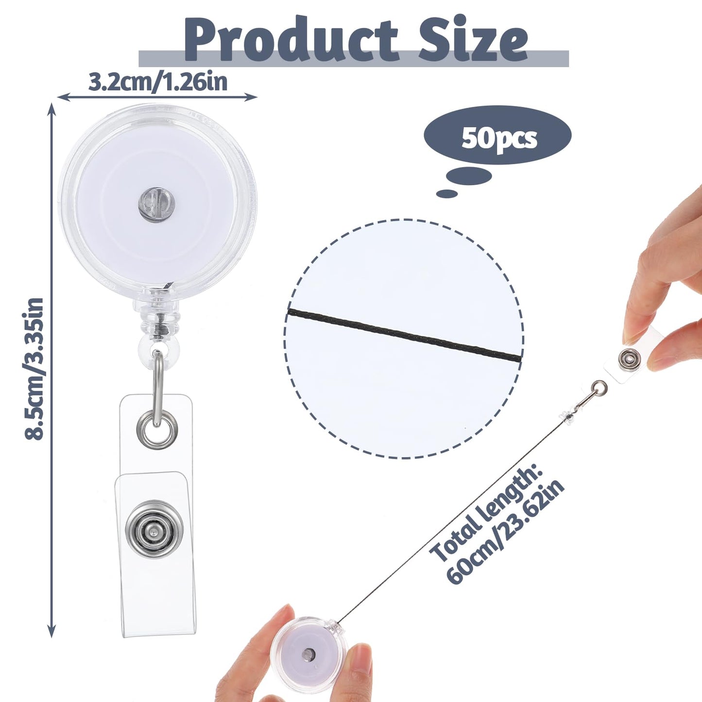 100pcs Retractable Badge Reels Bulk,Translucent Clear Round Badge Holders Clip with Swivel Alligator Clip for Students Teachers Office Workers