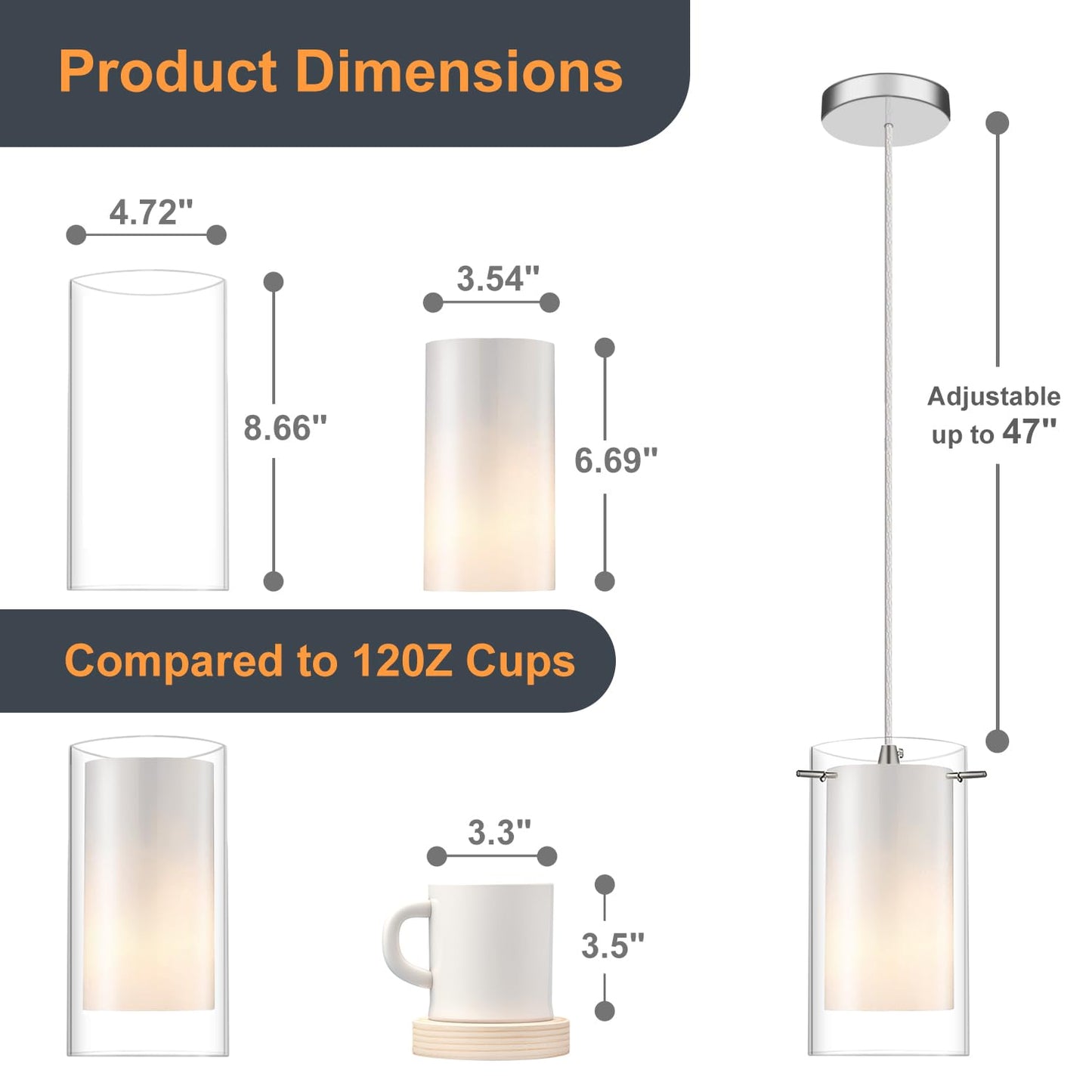 AKEZON 3-Light Pendant Light, Indoor Glass Hanging Light Fixture, Adjustable Height, Brushed Nickel Finish for Kitchen Dining Room