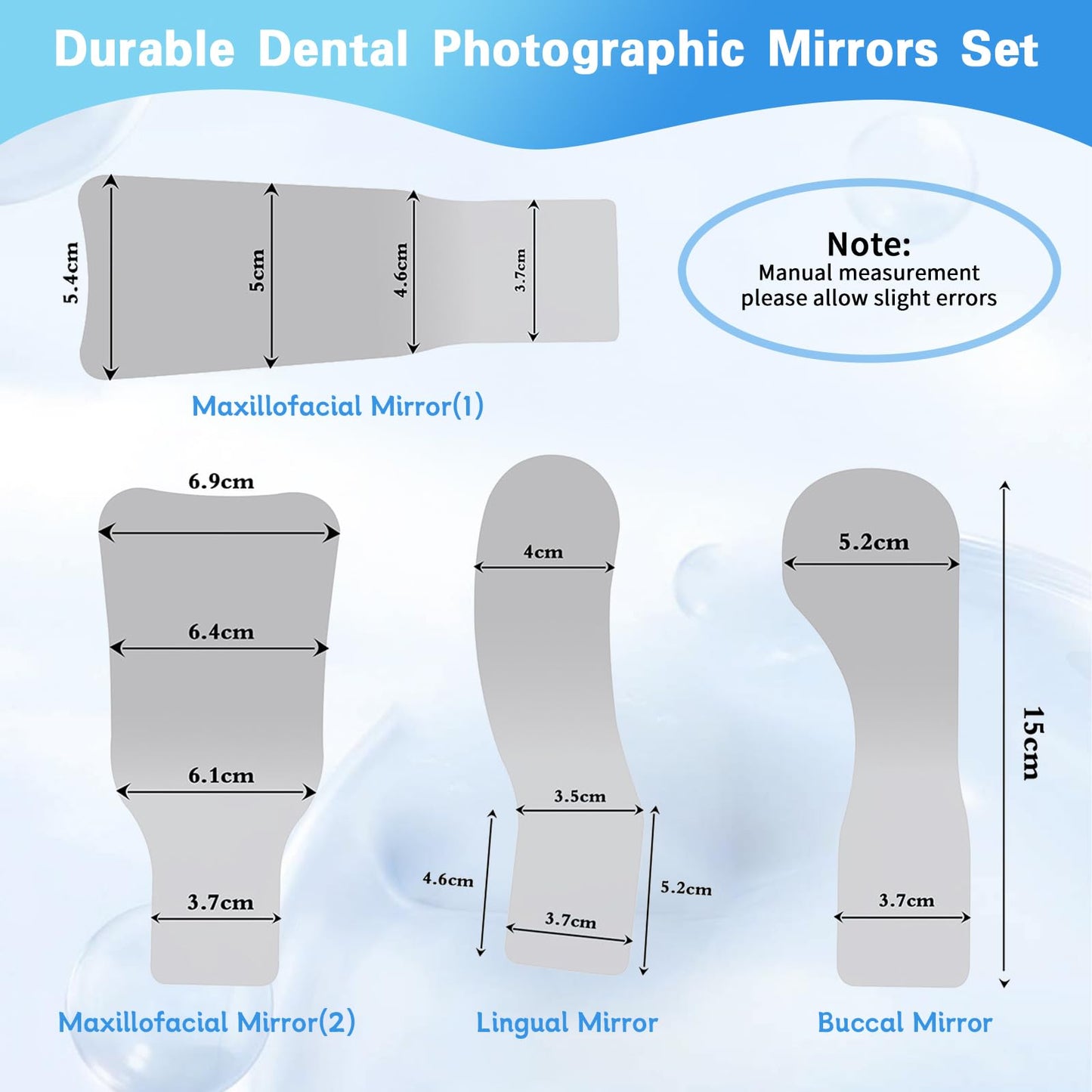 Fog-Free Dental Occlusal Photographic Mirror Device with 4 Rhodium Intraoral Reflective Mirrors for Dentistry, Anti-Fog Fan and LED Lighting Handle with Plated Glass Reflectors Oral Inspection Kit