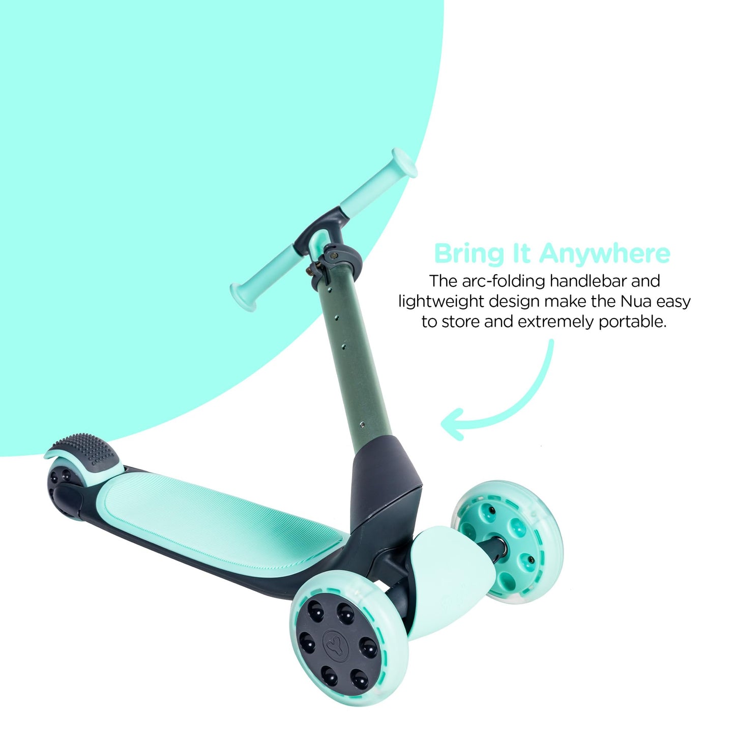 Yvolution Green Glider Nua Kids 3 Wheel Scooter, Foldable, LED Wheels, Adjustable Handlebar, for Boys and Girls Ages 3 to 10 Years Old