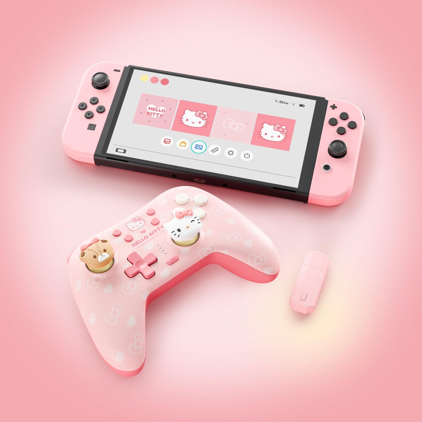 Kuitmor Pink Switch Controller,Hello Kitty Hall Effect Controllers Wireless for Switch 2/1/OLED/Lite,PC,Android,iOS | 2.4G Receiver + Bluetooth,1000mAh Battery,6-Axis Gyro,Dual Vibration,RGB Breathing Light