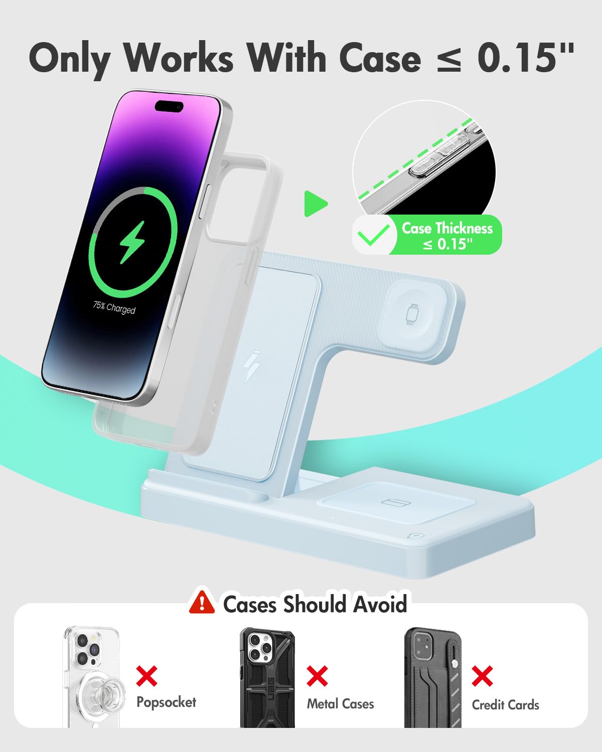 Wireless Charger Stand Charging Station: 3 in 1 Charger Multiple Devices for Apple iPhone 16e 16 15 14 Pro Max 13 12 11 for Watch 10 9 8 7 6 5 4 3 2 SE and Ultra Series for Airpods 4 3 2 Pro,Blue