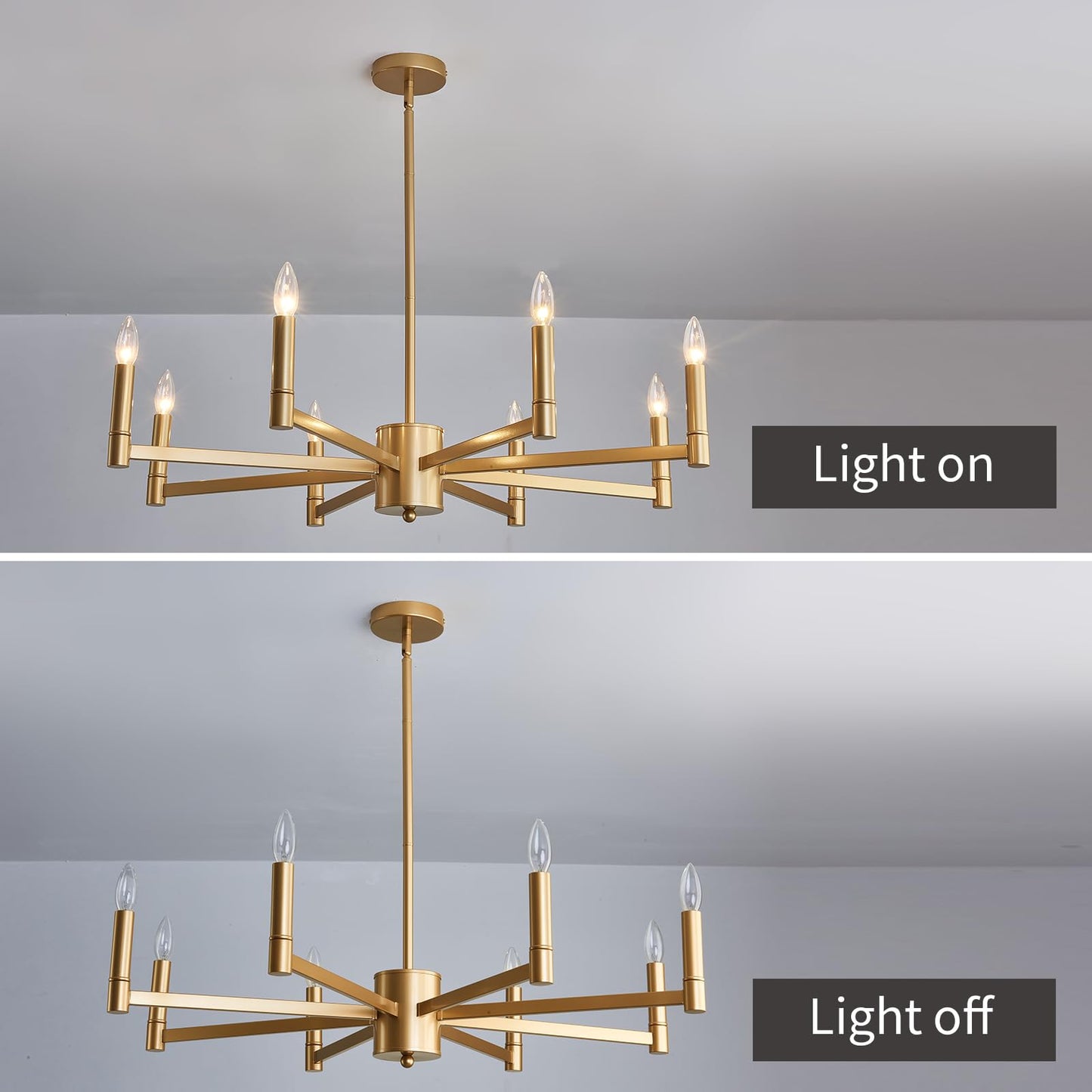 ASGYISA 8-Light Gold Candle Chandeliers Modern Farmhouse Ceiling Light Fixture Industrial Lighting for Dining Room Living Room Bedroom Kitchen Island Foyer