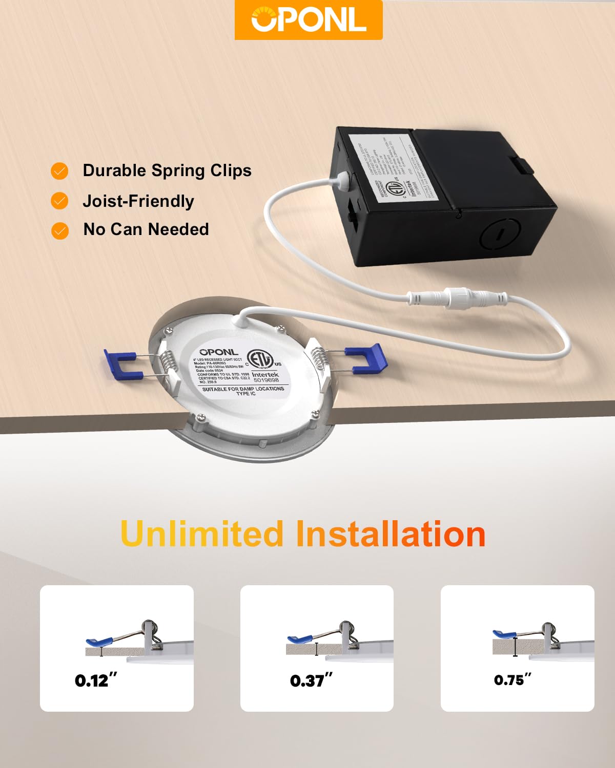 OPONL 12 Pack LED Recessed Lighting 4 Inch with Junction Box, 5CCT Ultra-Thin Recessed Light, 700LM High Brightness, Dimmable Canless Wafer Downlight, 8W, FCC&ETL