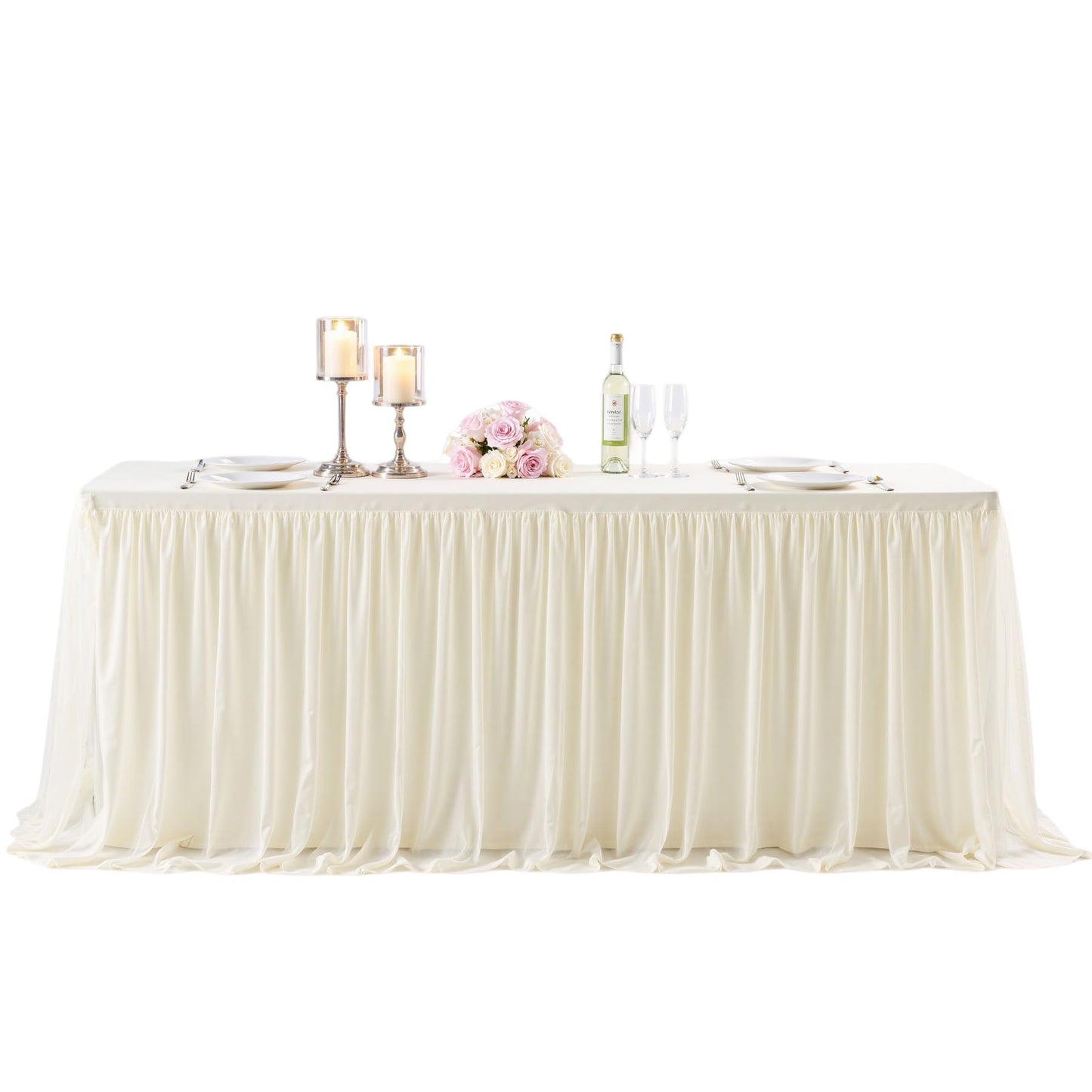 4 Pack 6ft Ivory Tulle Tablecloths for Rectangle Tables 6 Foot Ivory Rectangular Table Cloth Wrinkle Free Table Cover with Tutu Skirt for Wedding Baby Shower Birthday Party Banquet Buffet Cake