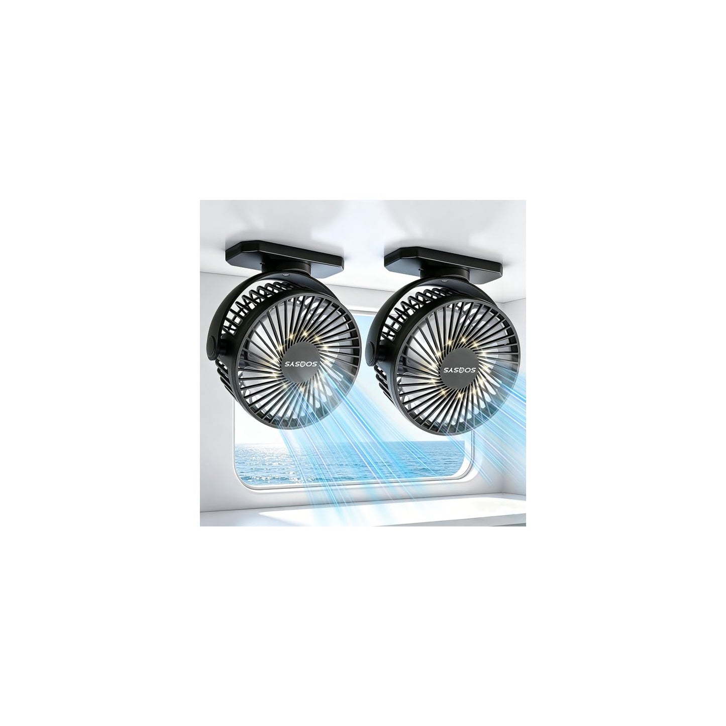 SOQSYS 2 Pack Cruise Approved Magnetic Fan with 12000mAh Rechargeable Battery, Cruise Fan with 3 Speeds, Timer, Led Lights, Bottom Hook, Portable Fans for Camping Travel Cruise Essentials