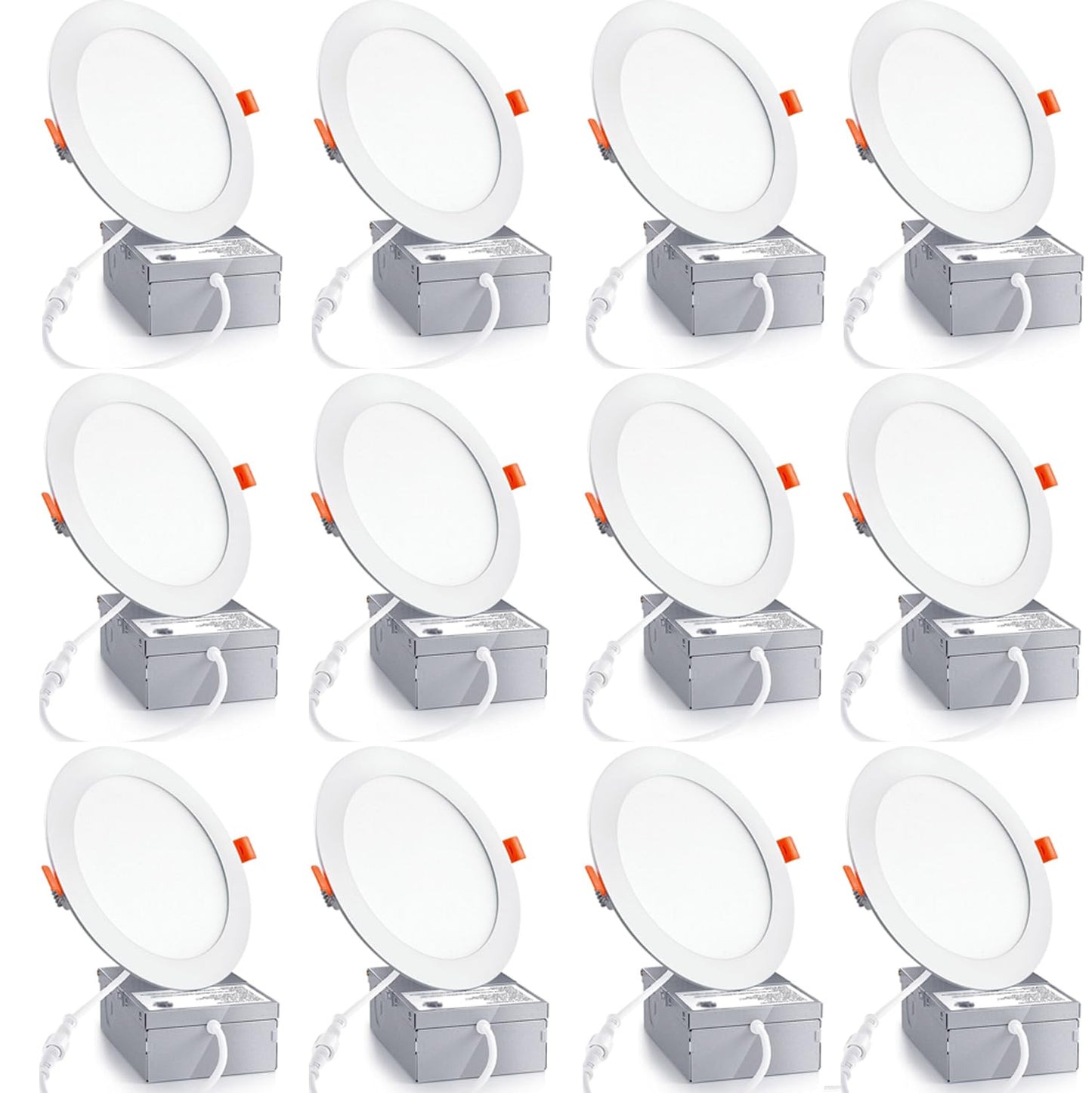 12 Pack 6 Inch Ultra-Thin LED Recessed Ceiling Light with Junction Box,6000K Daylight Deluxe Can lights,12W 110W Eqv,Canless Wafer Slim Panel Downlight,1080LM Led lights (6000K-12PACK,6 Inch)