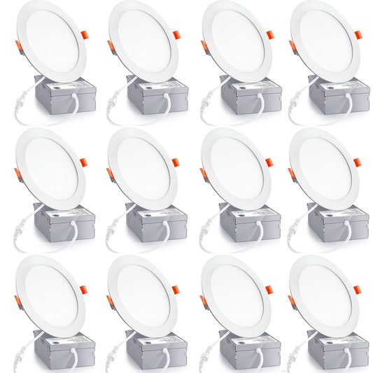12 Pack 6 Inch Ultra-Thin LED Recessed Ceiling Light with Junction Box,6000K Daylight Deluxe Can lights,12W 110W Eqv,Canless Wafer Slim Panel Downlight,1080LM Led lights (6000K-12PACK,6 Inch)