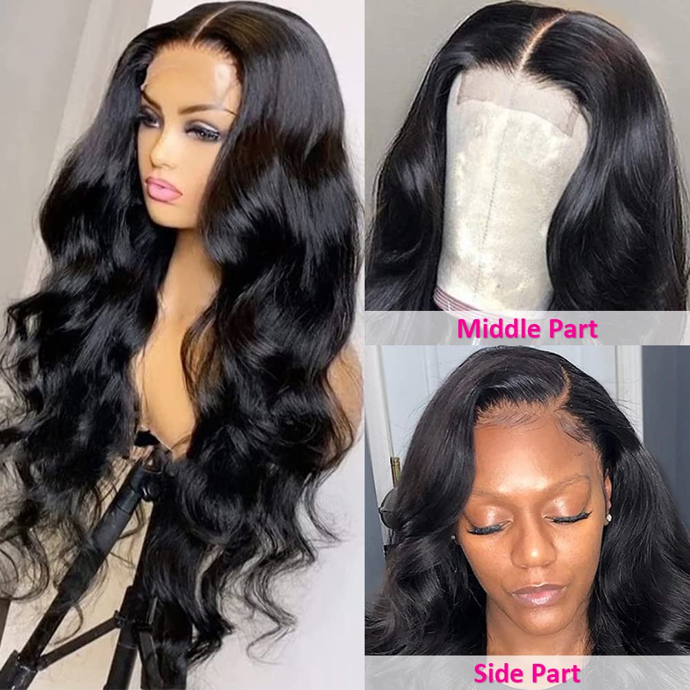 Hedy Body Wave Lace Front Wigs Human Hair Wigs for Black Women Pre Plucked with Baby Hair Glueless 220% Density 4x4 Lace Closure Wigs Human Hair Natural Color(24 Inch)