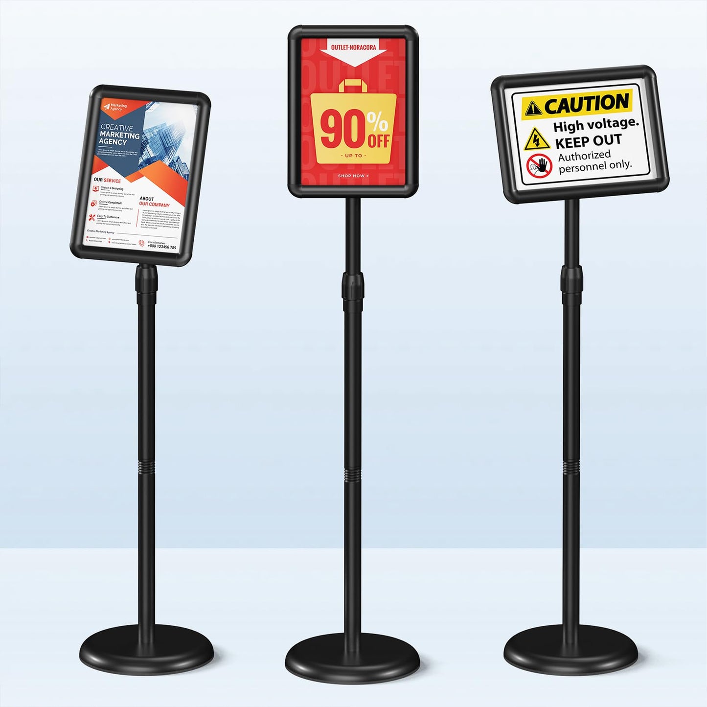 Netuaoo Sign Stand Sign Holder Stand Sign Stands for Display 8.5 x 11 Inches Pedestal Sign Holder 360° Rotation Adjustable Signage Stand for Business Exhibition, Restaurant, Supermarket (Black)