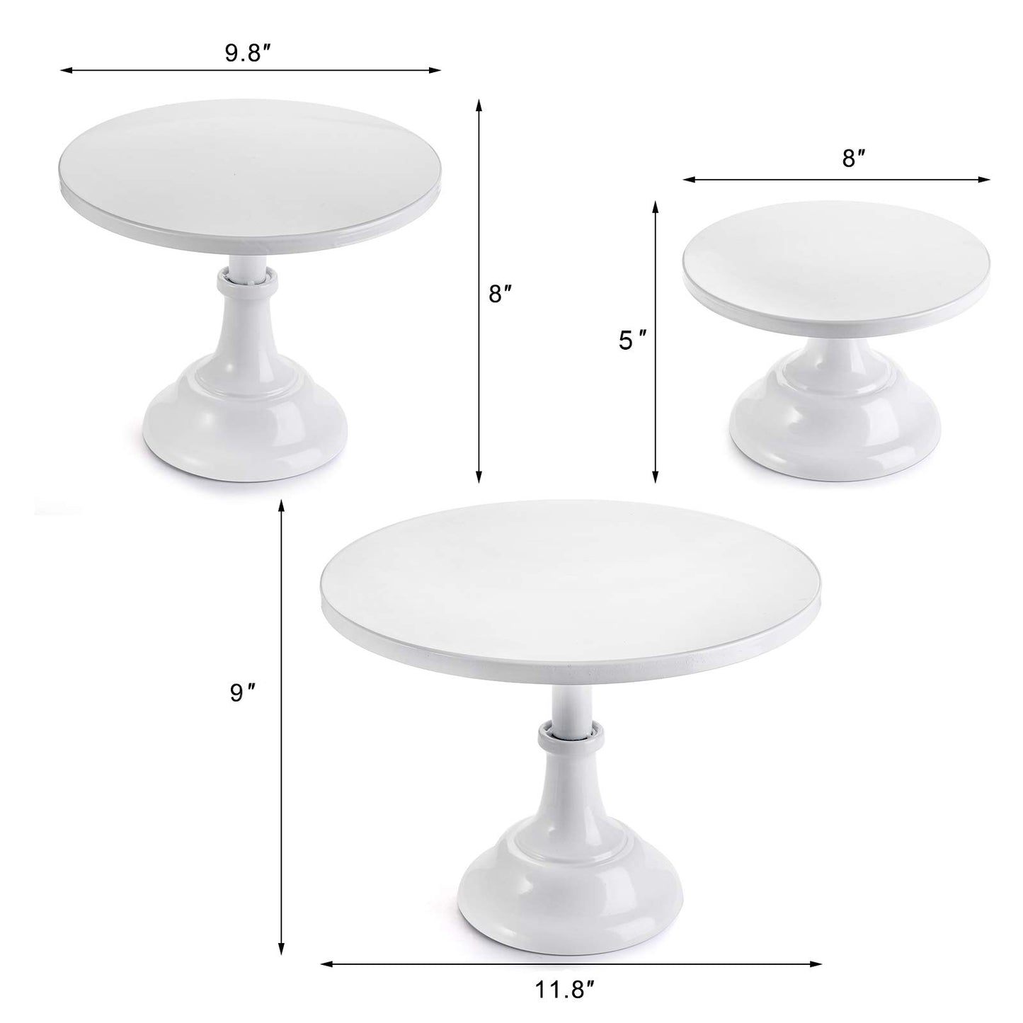 yarlung 3 Pack Metal Cake Stands, 8/10/12 Inch Pillar Style Cupcake Display Stand Dessert Trays for Wedding, Party, Birthday, Gatherings, White