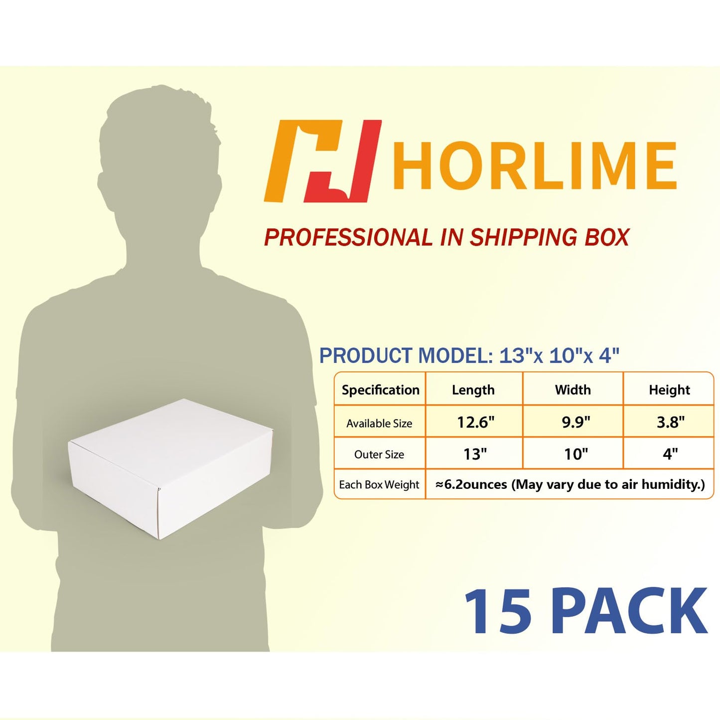 HORLIMER 13x10x4 inches Shipping Boxes Set of 15, White Corrugated Cardboard Box Literature Mailer, 15 Stickers Included