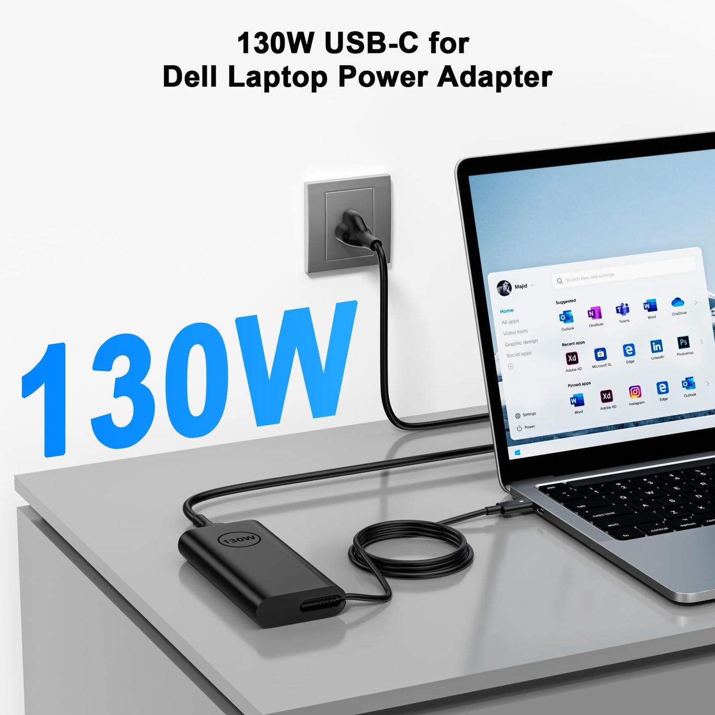 130W USB C Type C Laptop Charger Compatible with Dell XPS 15 2in1 9575 Latitude 9410 9510 9575 7310 7410 7210 5420 5510 5520 Precision 5530 2in1 5550 5750 3560 3550 3551 Type C AC Adapter