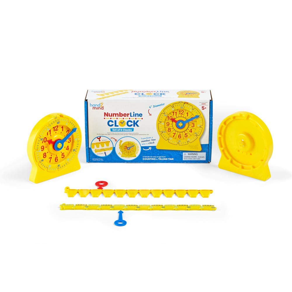 Hand2Mind NumberLine Clock™ for Kids - Math Manipulatives, Analog Clock - Kindergarten Homeschool Supplies (6 Pack)