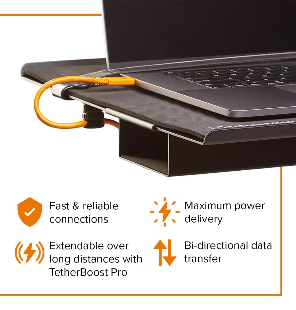 TetherPro USB-C to USB-C 5Gbps Gen 1, Right Angle, 15' (4.6m), High-Visibility Orange