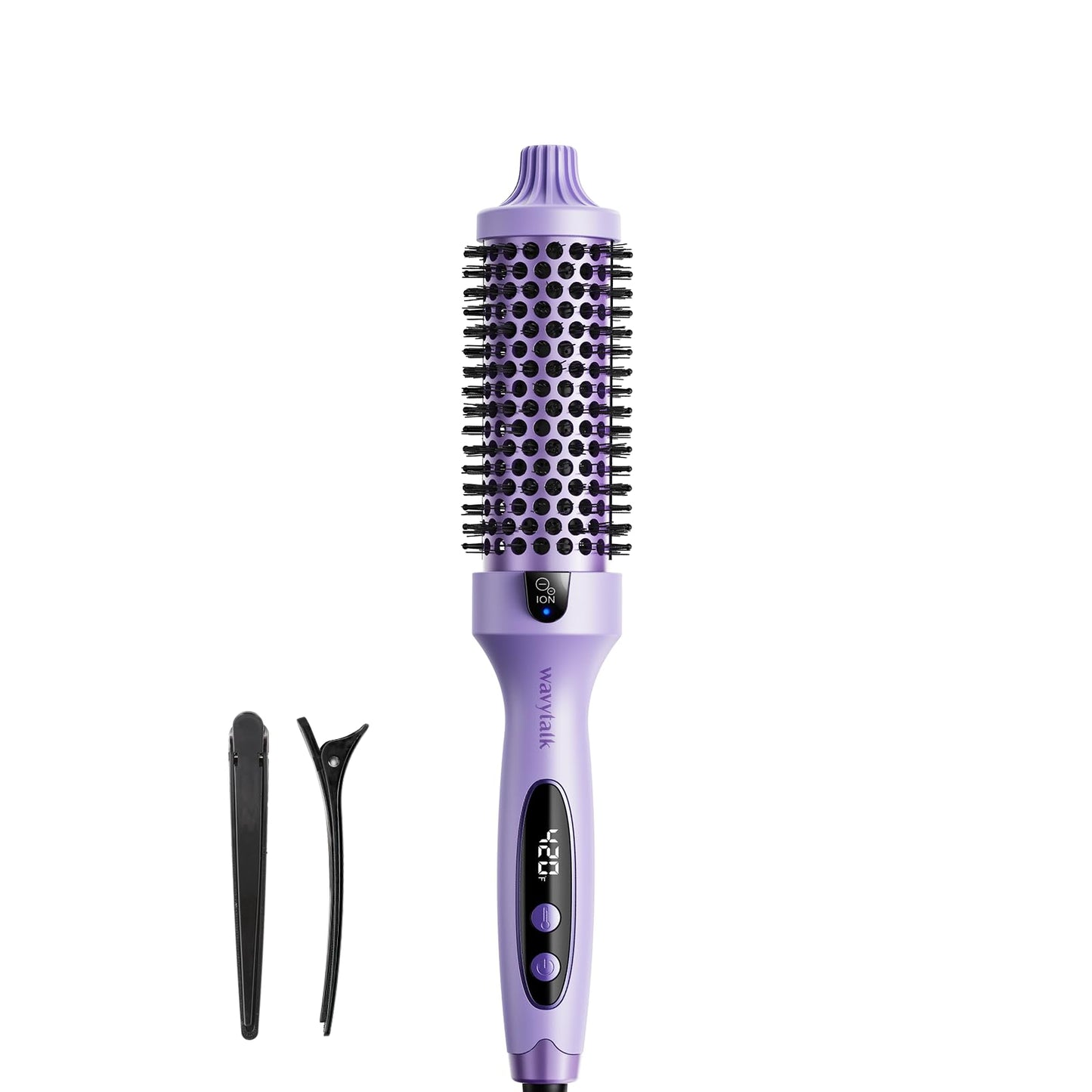 Wavytalk Thermal Brush, 1.5 inch Heated Round Brush for Blowout Look, Negative Ion Technology, Ceramic Tourmaline, 5 Temperature Settings, Dual Voltage, Purple, Less Damage