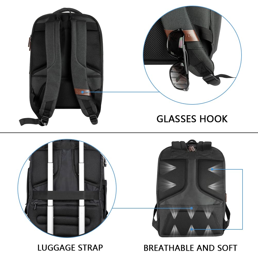 KROSER Laptop Backpack Large Computer Backpack Fits up to 17.3 Inch Laptop with USB Charging Port Water-Repellent Travel Backpack Casual Daypack for Business/College/Women/Men-Charcoal Black
