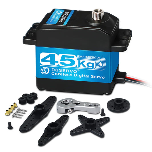 ANNIMOS 45KG High Torque Servo 8.4V Coreless RC Steering Servo Motors Stainless Steel Gear Low Profile Waterproof for 1/8 1/10 1/12 Scale Cars DIY Robotic - 180 Degree