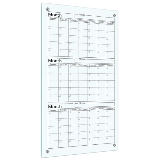 Kritkin Glass Whiteboard Calendar 36 x 18 3 Month Dry Erase Calendar White Board Planner Glass Large Wall Mounted with Marker Tray for Wall Home Office