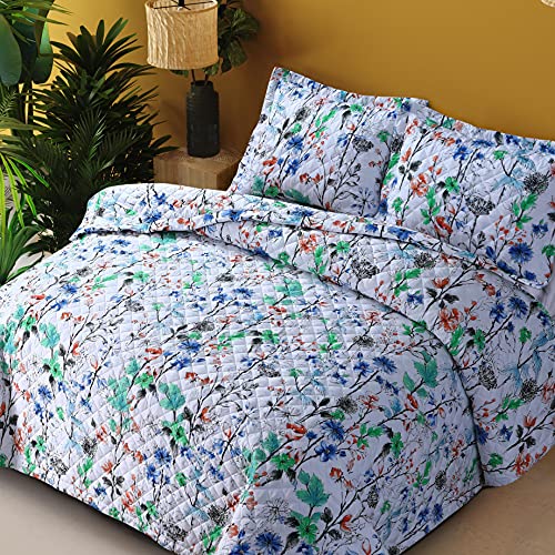 AZORES HOME Chloe Floral Printed Ultra-Soft 3-Piece Oversized Quilt Set, Easy Care and Fade Resistant - Queen, Green