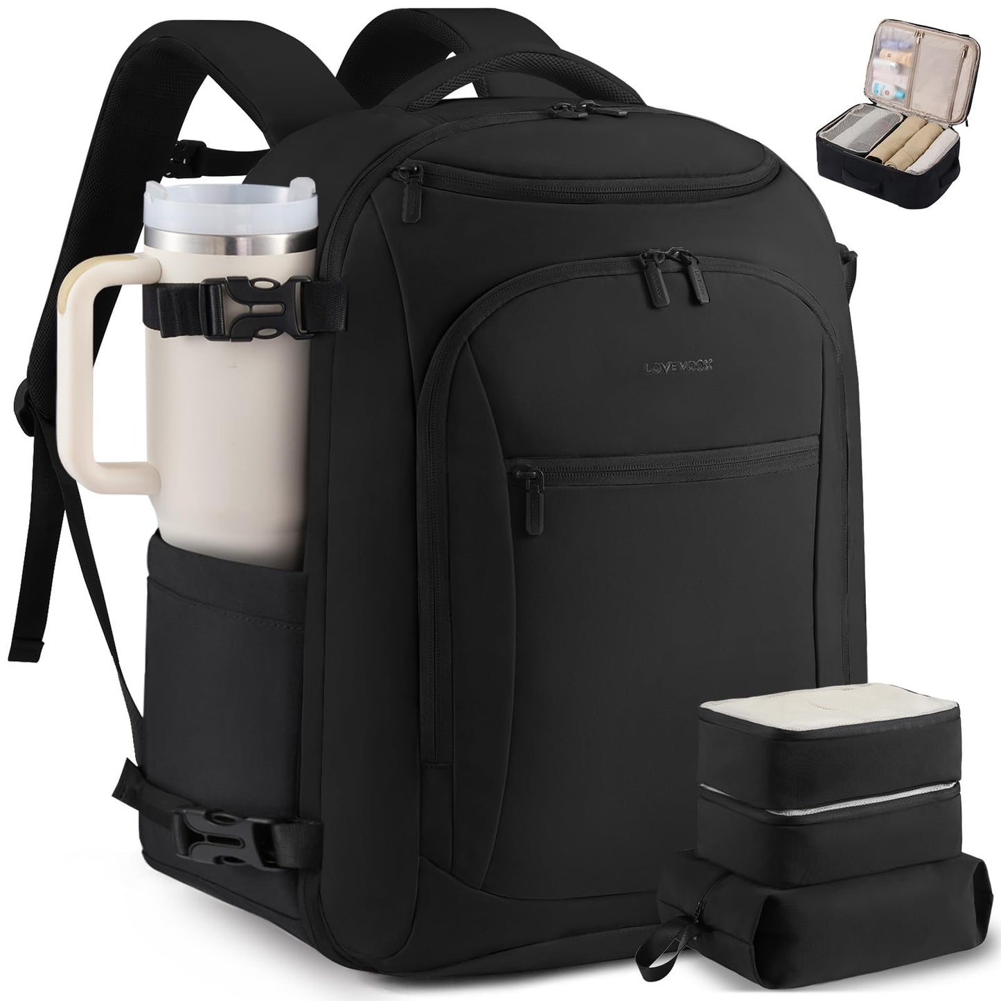 LOVEVOOK 40L Travel Backpack for Women & Men,Airline Approved Carry On Backpack with 3 Packing Cubes,TSA Waterproof Personal Item Bag,Weekender Overnight Essentials Backpacks fits 18" Laptop
