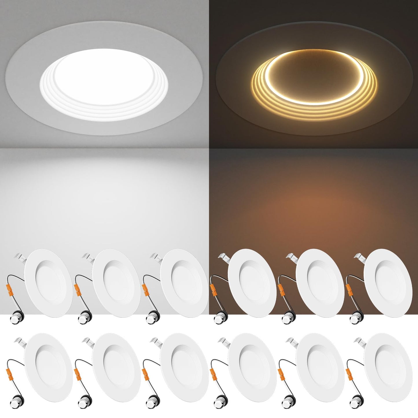Ensenior 5/6 Inch 5CCT LED Can Lights with Night Light 12 Pack, Retrofit Led Recessed Lighting, Baffle Trim, Dimmable, 9W=110W, 1000LM, IC Rated - FCC