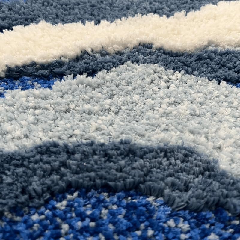 ZYLG Blue 3D Ocean Wave Bath Mat, Cute Funky Bathroom Rugs,for Coastal Beach Nautical Themed Decor, Non-Slip Washable Tufted Rug for Bedroom Kitchen Runner Rug (27.6 x 63 in)